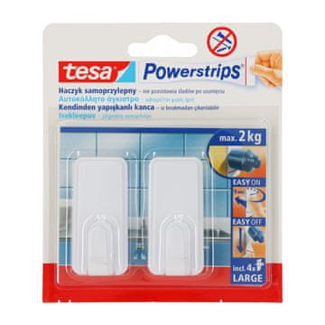 slomart Tesa Powerstrips Kljukice za obešanje, 2 kos., velike, bele