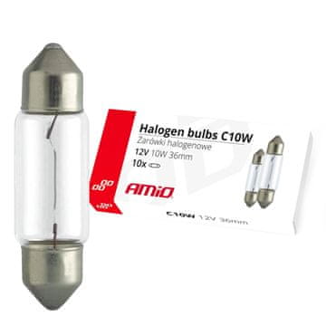 slomart AMiO Halogenske žarnice C10W Festoon (12V, 10W, 36mm) - 10 kos.