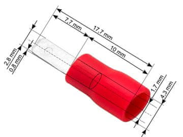 slomart Blow Konektor izolirani ravni moški 2,8/0,8 mm, rdeč, 100 kosov