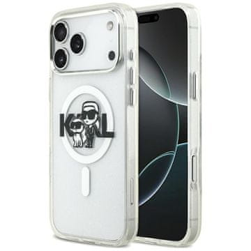 Karl Lagerfeld Ovitek IML Glitter Karl & Choupette Sketch Logo MagSafe za iPhone 17 Pro Max, prozoren