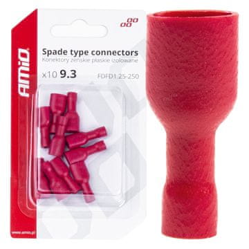 slomart Konektor izoliran AMiO, ženski, ploščati 6,6 mm, 0,5-1,5 mm², 10 A, rdeč, 10 kosov