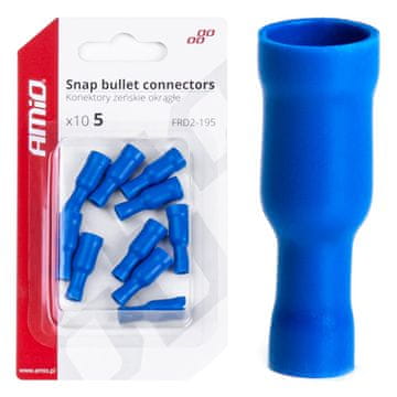 slomart Konektor izoliran AMiO, ženski, okrogli 5 mm, 1,5-2,5 mm², 15 A, moder, 10 kosov