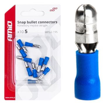 slomart Konektor izoliran AMiO, moški, okrogli 5 mm, 1,5-2,5 mm², 15 A, moder, 10 kosov