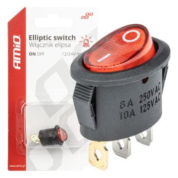 slomart Ovalni vklopno-izklopni stikalo AMiO, rdeče, osvetljeno, 12V/230V
