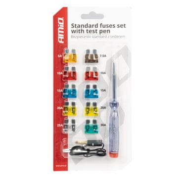 slomart Set standardnih avtomobilskih varovalk 10 kos. + merilnik napetosti AMiO