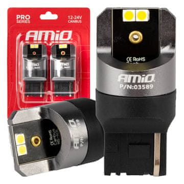 slomart LED žarnica AMiO 7440 W21W Canbus Pro 4x3030 SMD, bela, 12V/24V
