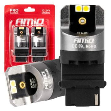 slomart LED žarnica AMiO P27W Canbus Pro 4x3030 SMD, bela, 12V/24V