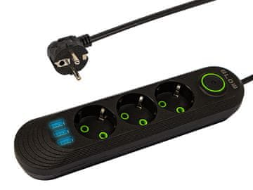 slomart BLOW Podaljšek 3xUSB, 3 vtičnice, 2m, črn (PS-320)