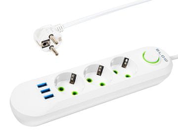 slomart BLOW Podaljšek 3xUSB, 3 vtičnice, 2m, bel (PS-320)