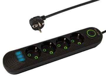 slomart BLOW Podaljšek 3xUSB, 4 vtičnice, 2m, črn (PS-420)