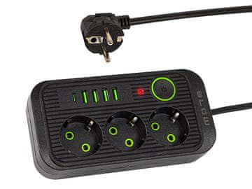 slomart BLOW Podaljšek 4xUSB + 1xUSB-C, 3 vtičnice, 3m, črn (PS-330S)