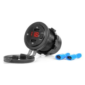slomart Avto polnilnik AMiO, vodoodporen, tester napetosti, vklop, 2x USB-C, 12/24V