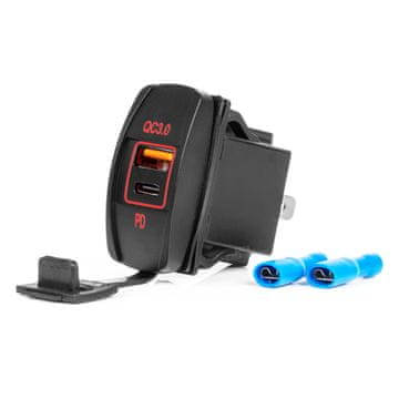 slomart Avto polnilnik AMiO, vodoodporen, oblika čolna, USB+USB-C QC3.0, 12/24V