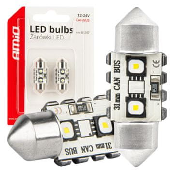 slomart AMiO LED žarnici C5W Festoon Canbus, 2x SMD 3838, 31mm, bela, 12V/24V