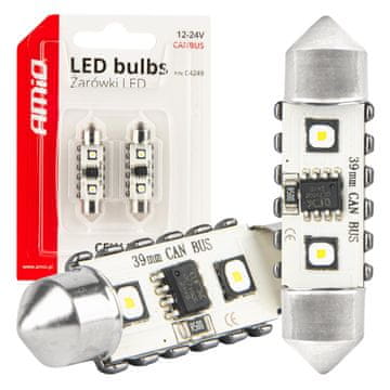slomart AMiO LED žarnici C5W Festoon Canbus, 2x SMD 3838, 39mm, bela, 12V/24V