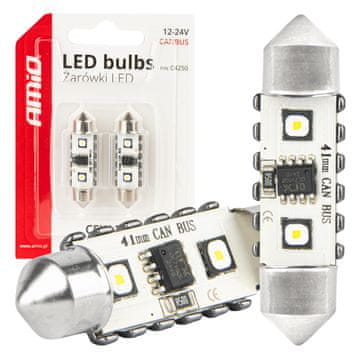 slomart AMiO LED žarnici C5W Festoon Canbus, 2x SMD 3838, 41mm, bela, 12V/24V