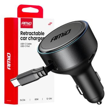 slomart AMiO avto polnilec s kablom USB-C, do 60W PD in avtozvitkom