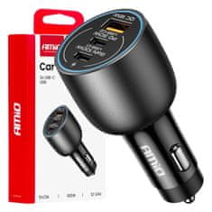AMIO Avtomobilski polnilnik 2x USB-C + USB-A 12V 24V 100W -04371