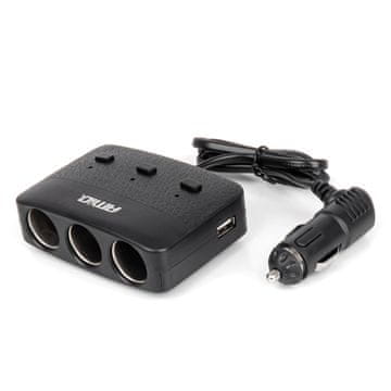 slomart AMiO Razdelilnik vtičnice avto vžigalnika (3x vtičnica, 2x USB-A, ON/OFF)