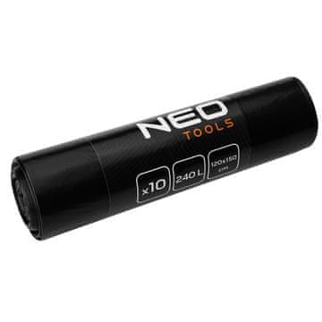 slomart NEO TOOLS vrečke za gradbeni odpad, črne, 240L, 10 kos, 45 mic