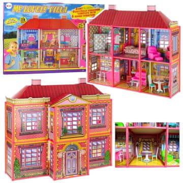 slomart LEAN TOYS Vila za lutke, 6 sob, 128 kosov