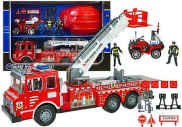 slomart LEAN TOYS Velik gasilski set: tovornjak, gasilci, quad, čelada
