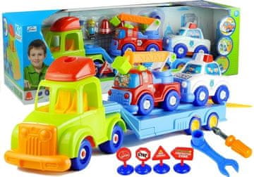 slomart LEAN TOYS Komplet vozil: policija, gasilci, vleka, razstavljivo