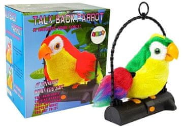 slomart LEAN TOYS Interaktivna papiga Pleciuga, ponavlja besede, premika krila, LED luči (zelena)