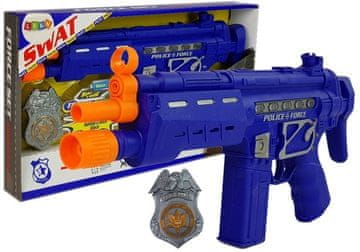 slomart Policijski set: Pištola 37cm, modra, značka, zvok, luč, vibracija