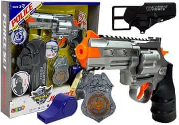 slomart Policijski set: pištola 20cm, značka, futrola, piščalka, zvok, luč