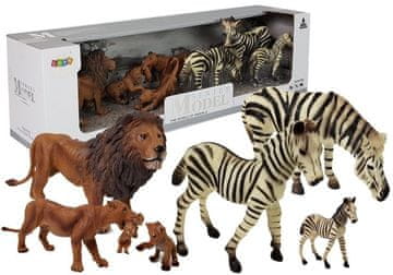 slomart Set figuric divjih živali: levja družina in zebre iz Afrike