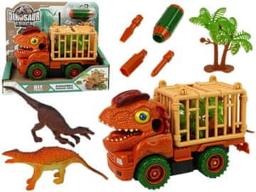 slomart LEAN TOYS Transporter tovornjak dinozaver za razstavljanje, oranžen