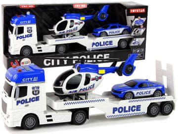 slomart LEAN TOYS Policijski set: Tovornjak, avto, helikopter z zvokom in lučmi