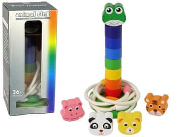 slomart LEAN TOYS Lesena izobraževalna piramida z živalmi
