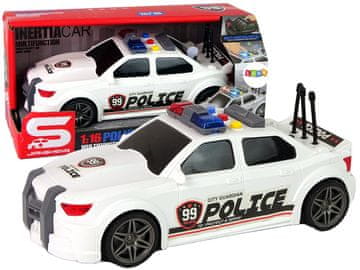 slomart Policijski avto LEAN TOYS, športni, beli, luči in zvoki, odpr. prtl. 1:16