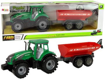 slomart LEAN TOYS Traktor s prikolico, zeleni/rdeč, frikcijski pogon