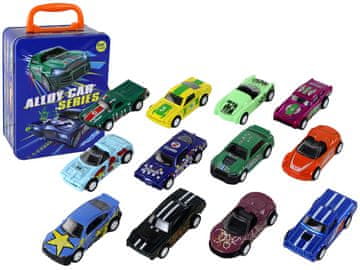 slomart Set 12 kovinskih vozil LEAN TOYS z vztrajnostnim pogonom v kovčku 1:64