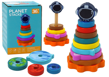 slomart LEAN TOYS Piramida Sorter Drewniany z Planetami - Edukacyjna Puzzle 10el.