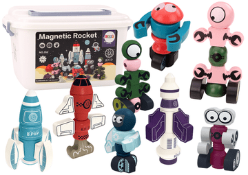 slomart LEAN TOYS Magnetne kocke Vesolje Raketa, 56 kosov