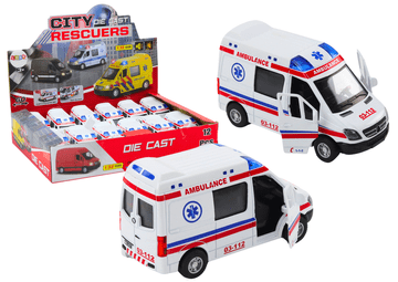 slomart Reševalna vozila LEAN TOYS 1:32, bela, odpiralna vrata, luči, zvoki, pogon