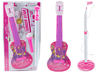 slomart LEAN TOYS Električna kitara Set z mikrofonom na baterije - Roza