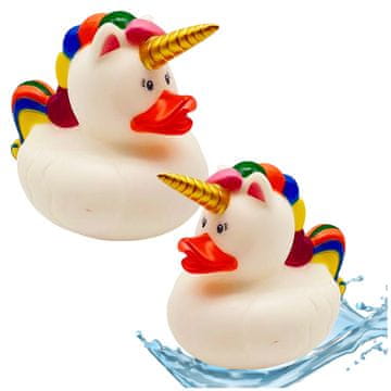 slomart LEAN TOYS Kiskica samorog igrača za kopel, mavrična griva, bela