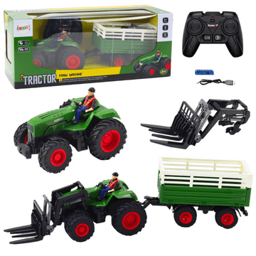 slomart Traktor LEAN TOYS s prikolico in vilami, RC 2.4G