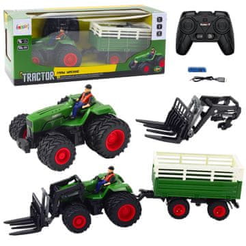 shumee RC kmetijski traktor na daljinsko upravljanje s prikolico in vilicami, dvojna kolesa