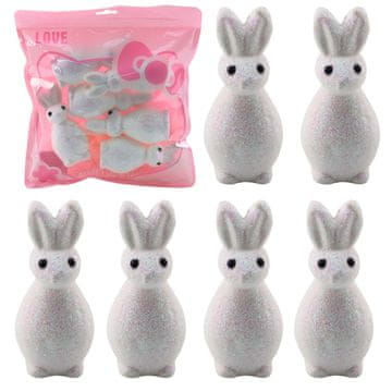 slomart LEAN TOYS Velikonočni beli zajčki iz stiropora, z bleščicami, 6 kosov