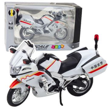 slomart LEAN TOYS Motocikel kovinski, beli, rdeče-rumeni dodatki, 1:12