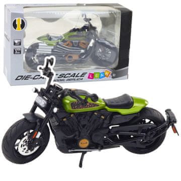 slomart LEAN TOYS Motocikel Chopper kovinski, črn, zeleni dodatki, 1:12
