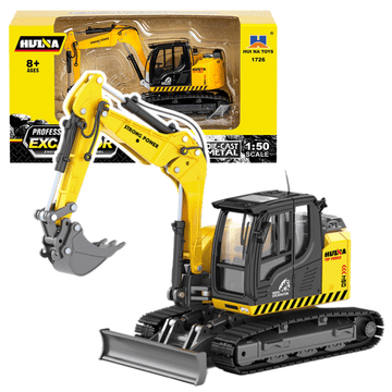 Huina Metal Crawler Excavator z Buldožerjem Rumena 1:50