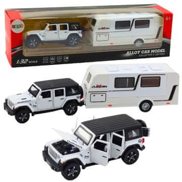 slomart LEAN TOYS Terensko vozilo s kamperjem, kovinski, pogon, luči, zvoki, bela 1:32