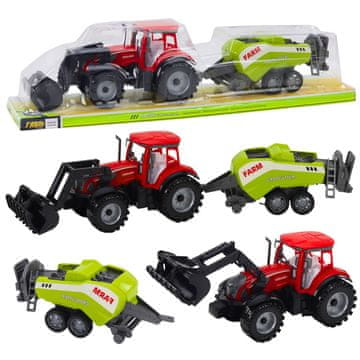 slomart LEAN TOYS Traktorski set z nalagalnikom in balirko, rdeč